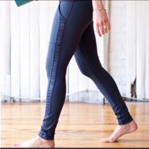 Lululemon Practice Daily Leggings satin ribbon strip side black